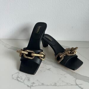 Serena Uziyel Catena Black & Gold Mid-Heel Sandal Size 38